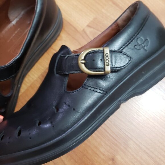 Ecco Shaker Black leather Comfort Mary Jane Buckle Shoes Sz 36 - Picture 10 of 11